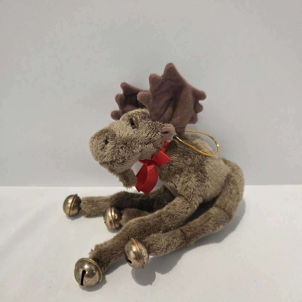 Big Sky Carvers Ornaments Moose Plush Red Bow Bells